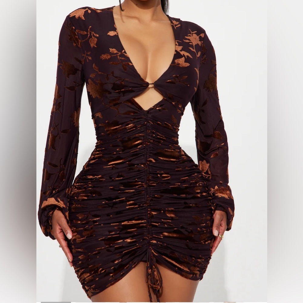 Fashion Nova Elegant Brown Floral Dress NWT
